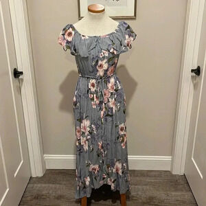 NWT!! Band Of Gypsies - Blue/Pink Floral MIDI Dress - Size Medium